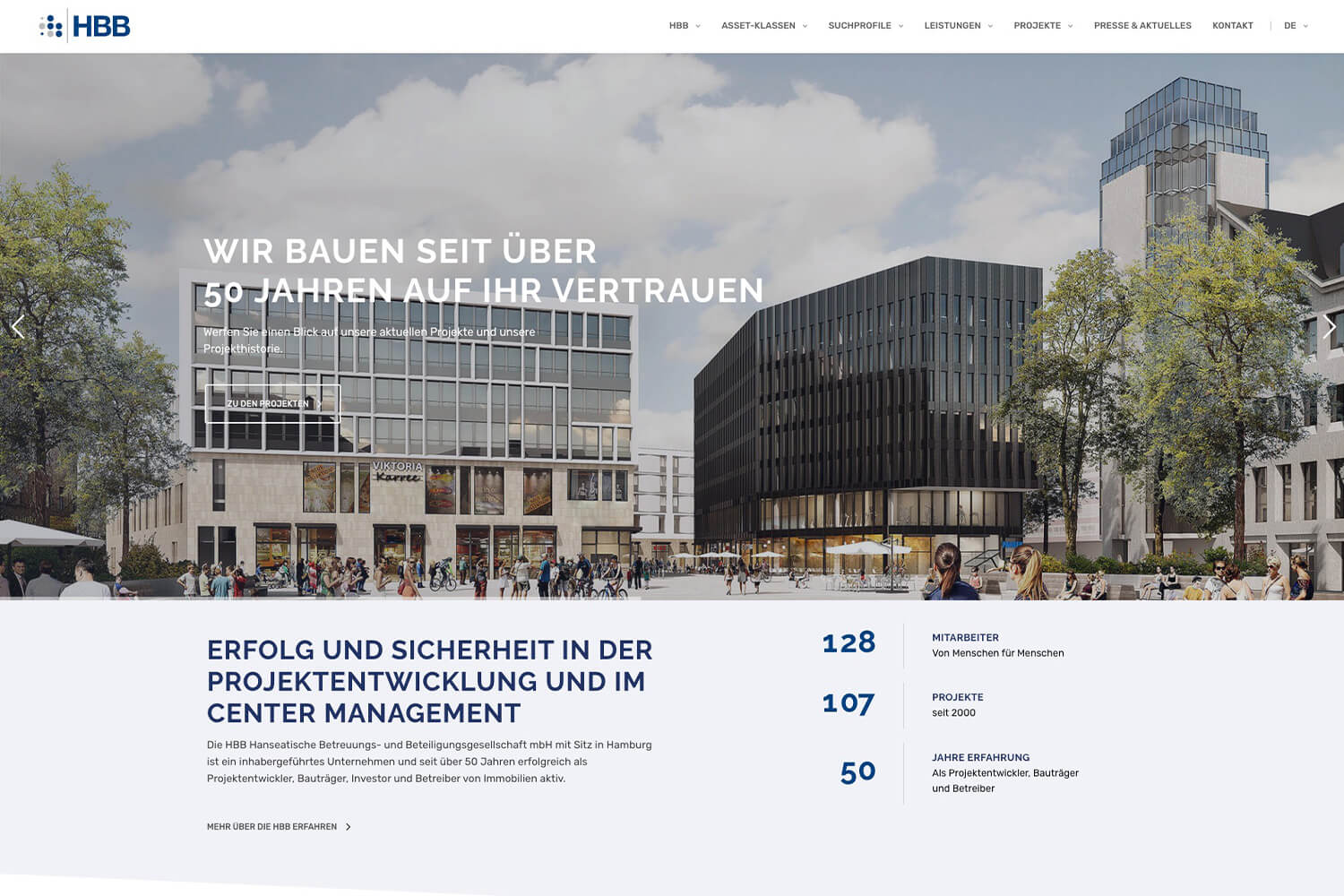 Die Homepage der Bauprojektentwickler HBB