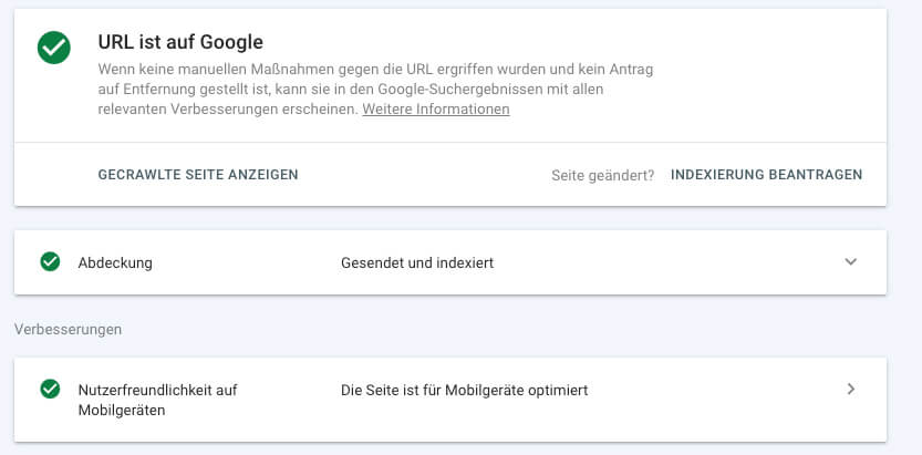 Der Status einer indexierten Seite