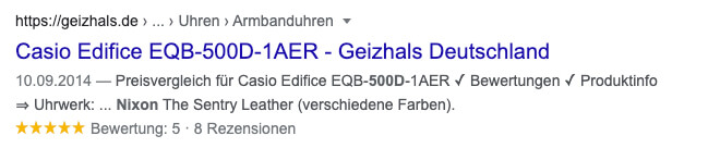 Sterne-Bewertungen in der Google-Suche