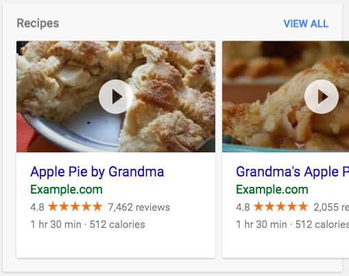 Apfelkuchen Rezeptevorschau in der Google Suchmaschine