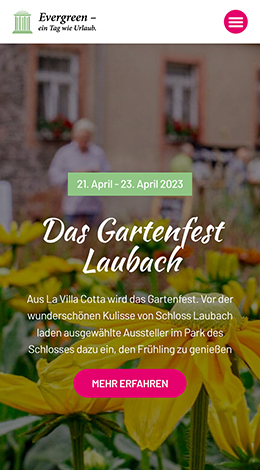 Mobile Ansicht der Startseite von Gartenfestivals