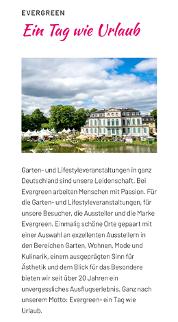 Beschreibung über den Veranstalter Evergreen in mobiler Ansicht