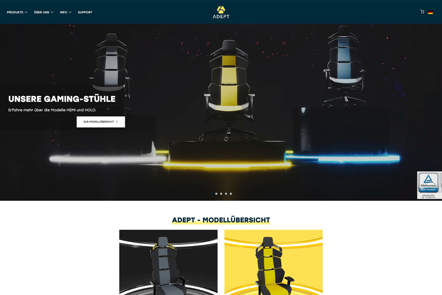 ADEPT Startseite für Gamingstühle