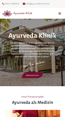 Mobile Ansicht der Startseite von der Ayurveda-Klinik