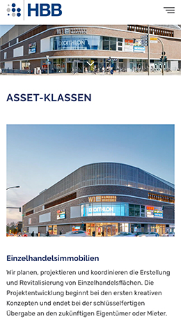 Asset-Klassen der HBB in mobiler Ansicht