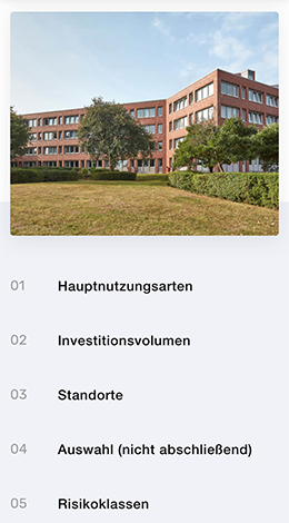 Suchprofil für den Bereich Büroimmobilien in mobiler Ansicht