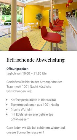 Öffnungszeiten und Menü der Vier-Jahreszeiten Bar in mobiler Ansicht