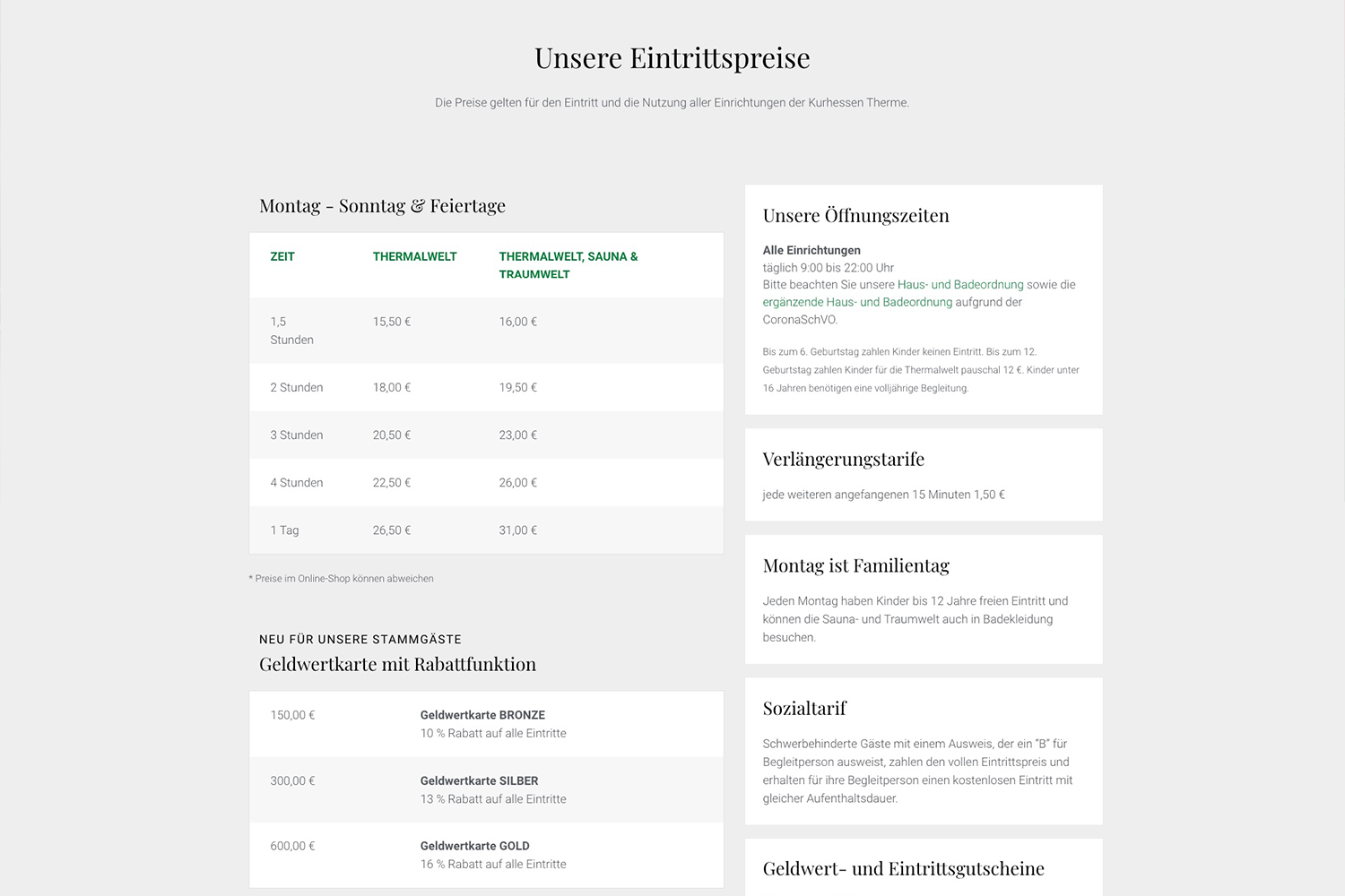 Eintrittspreise der Kurhessen Therme
