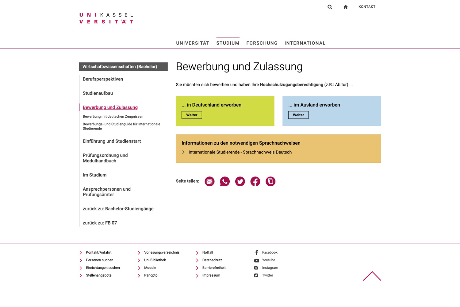 Bewerbung und Zulassung für den Bachelor Studiengang Wirtschaftswissenschaften