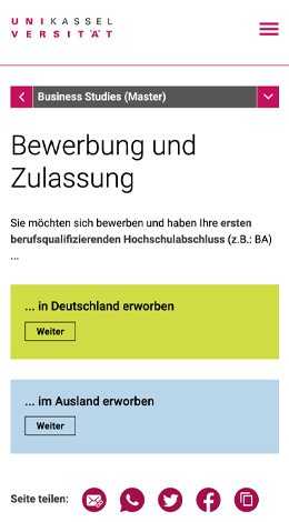 Bewerbung und Zulassung für den Master Studiengang Business Studies in mobiler Ansicht